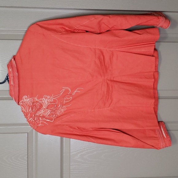 Coldwater Creek orange embroidered texture blazer size 14 petite - Picture 5 of 7